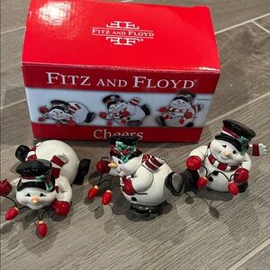 Fitz and Floyd Tumbling 3 pc snowman Christmas lights figures ceramic 2006 NIB